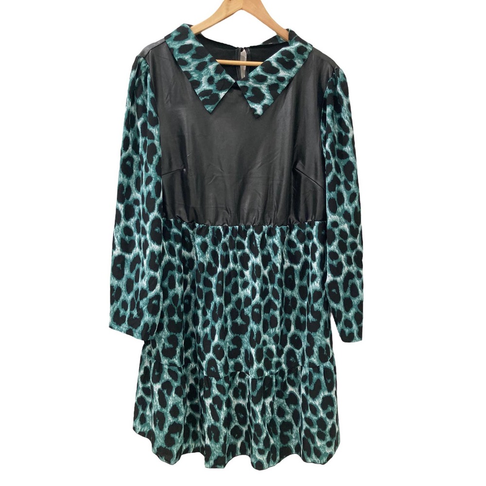 Shein Curve Plus Leopard Print Colorblock Ruffle … - image 6